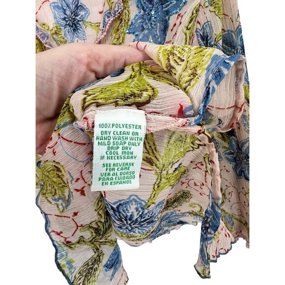 American Flirt Size 2x Top Beach Cover Up Sequins Floral Sheer Pink Blue Women's - Picture 7 of 8